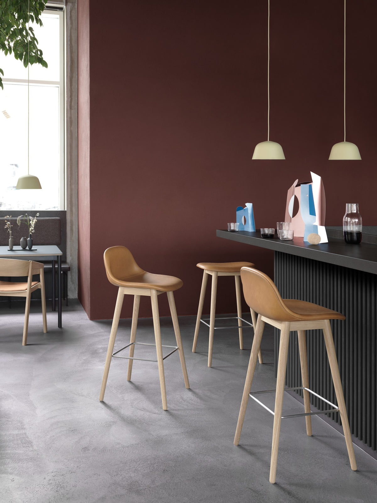 Muuto - Fiber Counter &amp; Bar Stool with Backrest - Wood Base